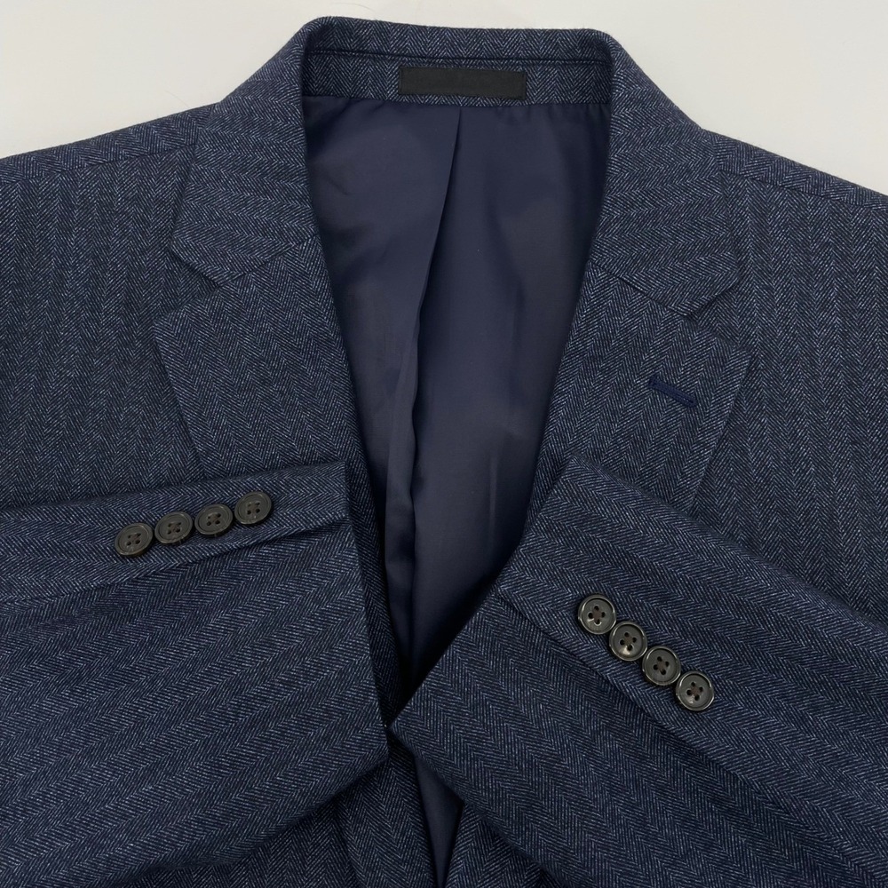 Chaps Men's 44R Navy Blue Herringbone Two Button Stretch Blazer Sport Coat